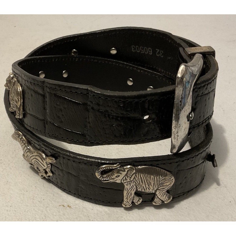 Vintage 1990s HONEST Brighton Unique Leather Animal Concho Belt Size 32